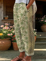 Green Floral Print Harem Pants