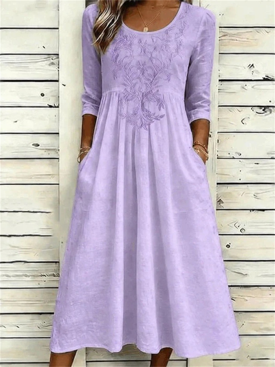 Casual Vintage Round Neck 3/4 Sleeve Dress