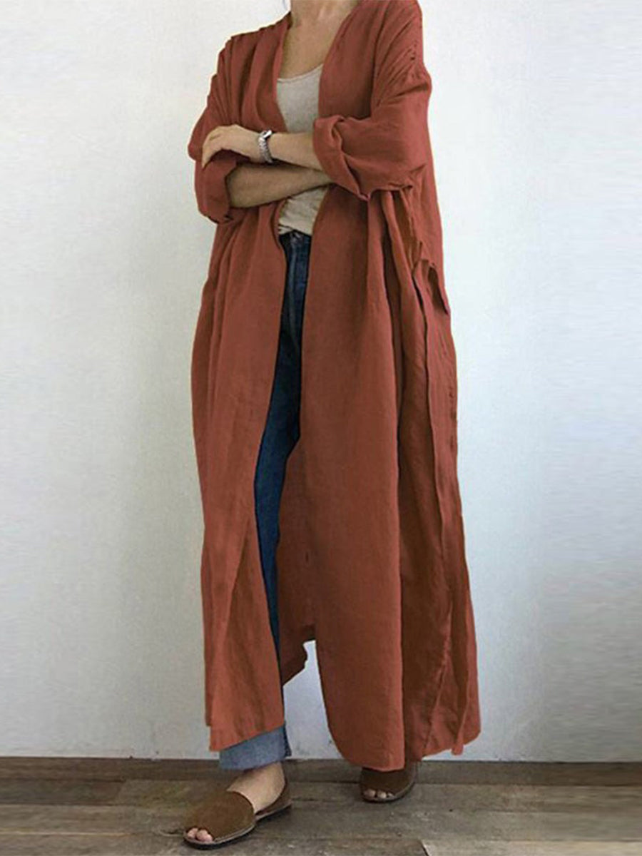 Solid Color Pocketed Long Trench Coat