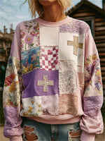 Casual Crew Neck Long Sleeve Floral Sweatshirt