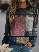 Pink Casual Round Neck Long Sleeve Color Block Printed Sweatshirts