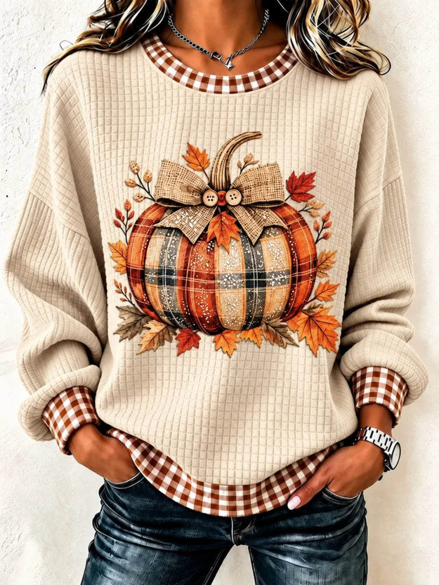 Casual Plaid Crew Neck Long Sleeve Sweatshirt