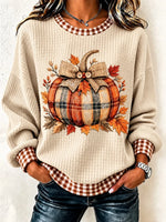Casual Plaid Crew Neck Long Sleeve Sweatshirt