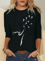 Casual Black Round Neck Long Sleeve Top