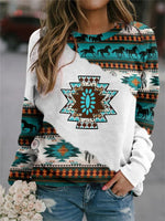 White Casual Graphic Tops Round Long Sleeve Animal Printed Sweatshirts