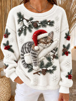 Casual Cat Crew Neck Long Sleeve Sweatshirt