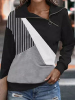 Casual Asymmetrical Collar Abstract Sweatshirt Zipper