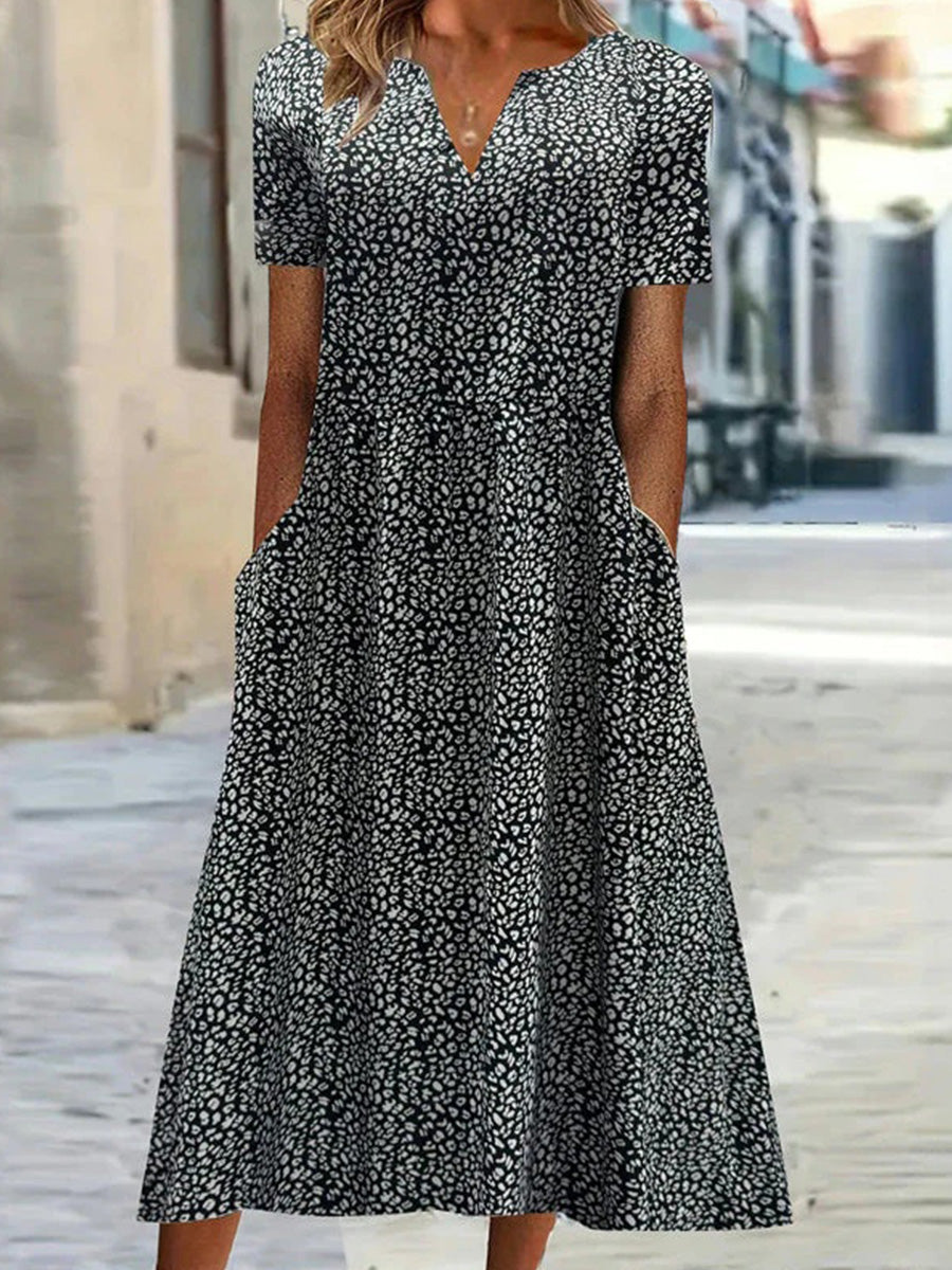 Casual Vintage V-neck Short Sleeve Dress