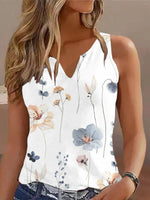 White Casual V Neck Floral Printed Sleeveless Tank