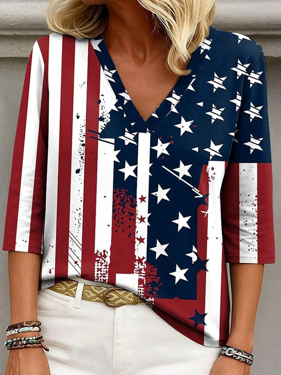 Trendy V-neck 3/4 Sleeve Top
