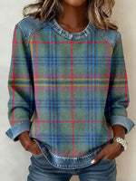 Vintage Plaid Round Neck Long Sleeve Blouse