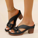 Women's Chunky Flowers High Heel Sandals