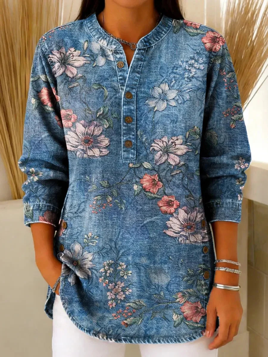 Women's Vintage Floral Pattern Art Print Casual Shirt