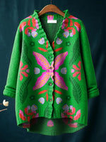 Women's Abstract Floral Illustration Symmetrical Art Print Casual Long Sleeve Pullover Sweater