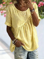 Casual Solid Colour Round Neck Short Sleeve Blouse