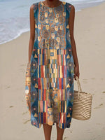 Colourful Geometric Print Round Neck Sleeveless Dress