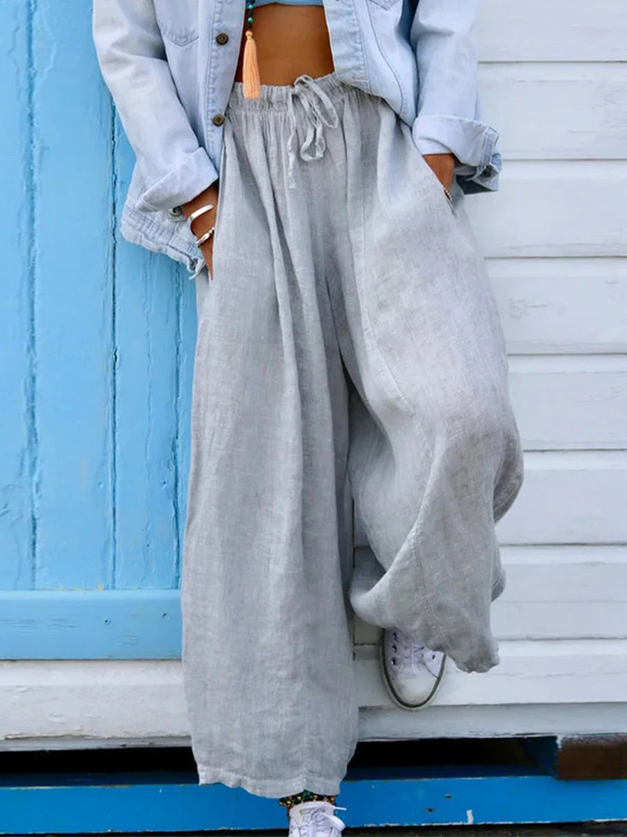 Solid Color Pure Linen Parachute Pants