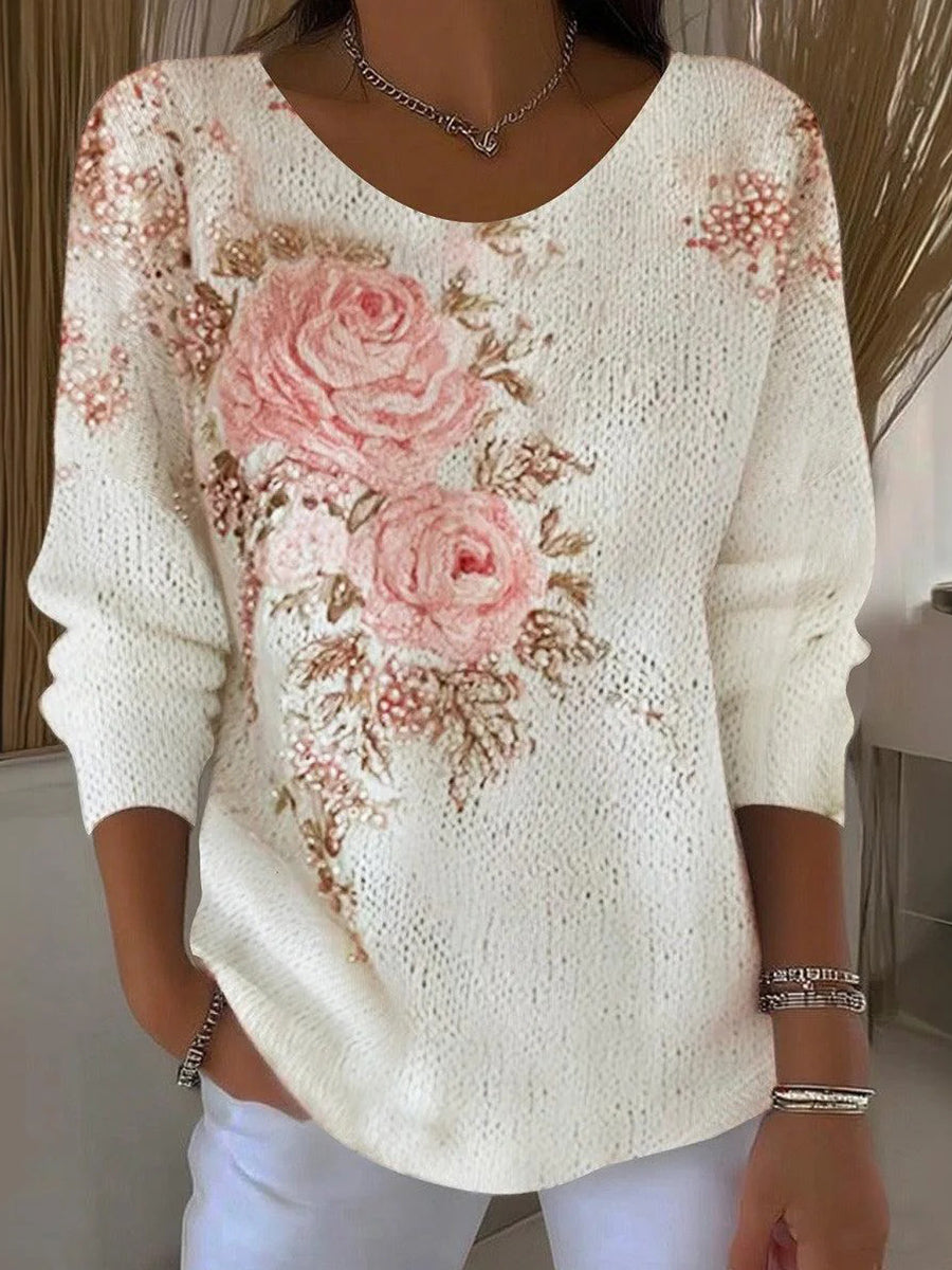 Special Floral Print Long Sleeve Sweater