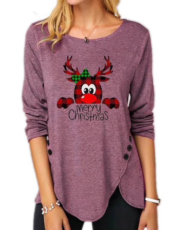 Women's Christmas Print Casual Long Sleeve Round Neck T-shirt