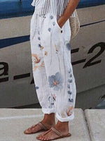 Women's Casual Floral Print Cropped Pants with Elastic Waist