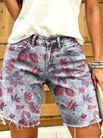 Women's Art Print Casual Denim Shorts with Ethnic Totem Floral Designs