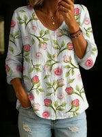 Vintage Floral Print Long Sleeve Blouse
