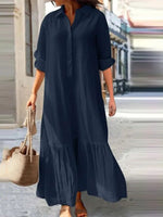 Casual Vintage Solid Lapel Long Sleeve Maxi Dress
