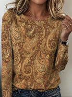 Vintage Paisley Round Neck Long Sleeve Top