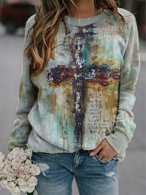 Multi Casual Round Neck Long Sleeve Character Printed Sweatshirts
