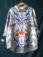 Women's Vintage Floral Print Casual Long Sleeve Shirt