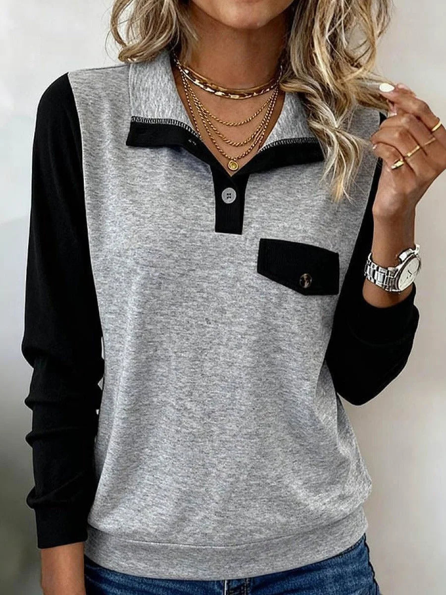Grey Color Block Long Sleeve Top