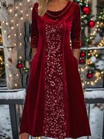 Christmas Party Velvet Wine Red Long Sleeve Dress