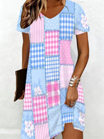 Casual Vintage V-neck Short Sleeve Dress