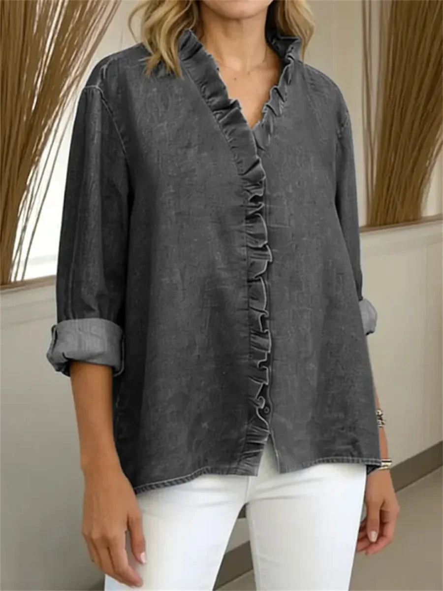 Women's V-neck Long Sleeve Casual Loose Blouse