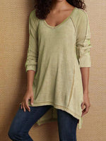 Yellow Casual V Neck Solid Long Sleeve Blouse