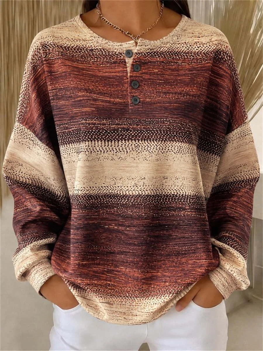 Casual Geometric Henley Collar Long Sleeve Sweatshirt