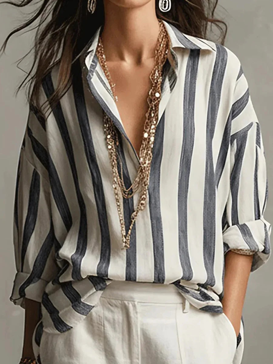 Oversized White Striped Long Sleeve Shirt