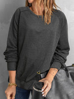 Deep Gray Casual Tops Round Neck Long Sleeve Solid Sweatshirt