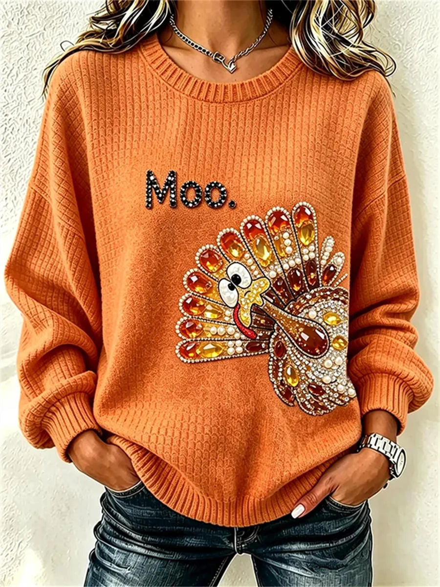 Casual Turkey Crew Neck Long Sleeve Sweatshirt