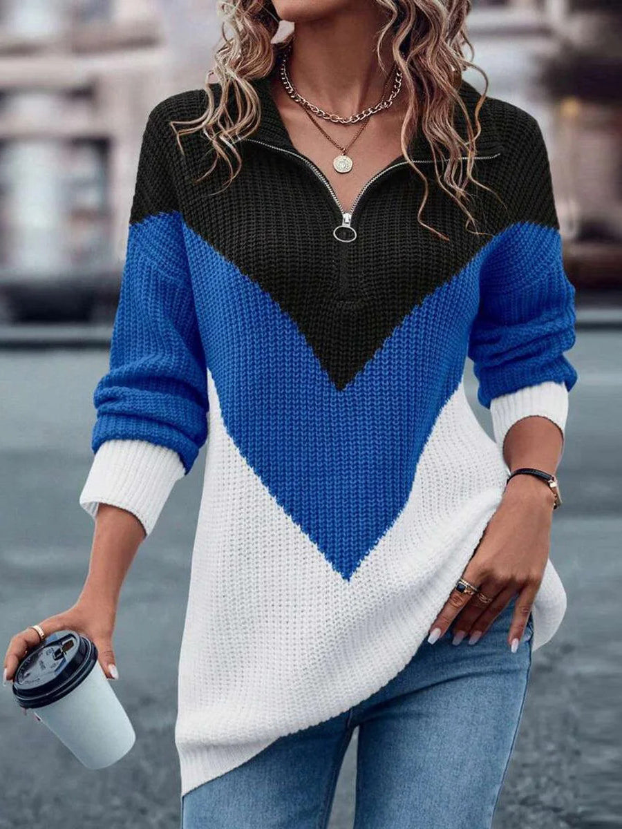 Stylish Color Block Print Long Sleeve Sweater