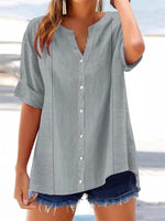 Casual Striped V-neck Short Sleeve Top