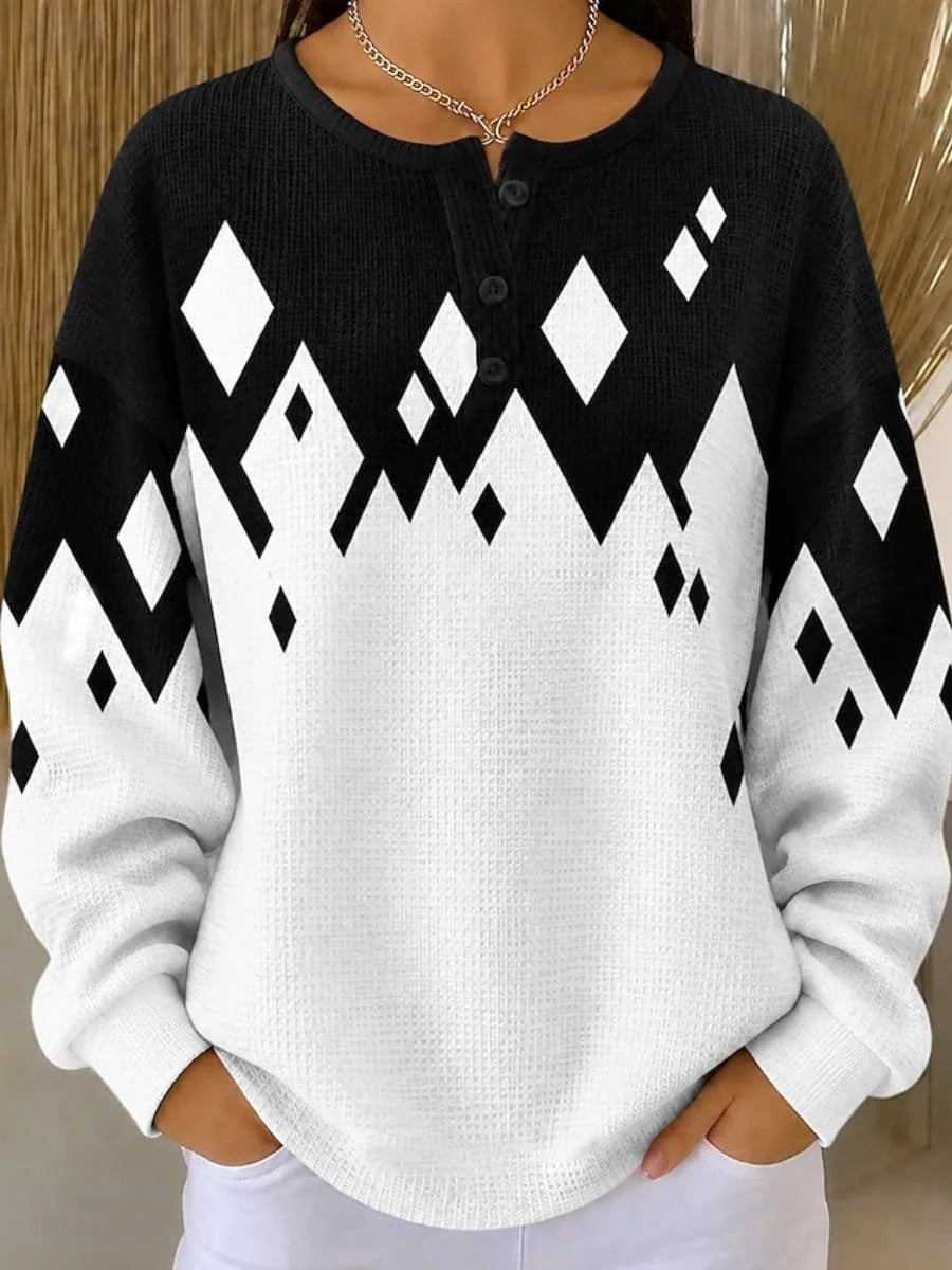 Casual Geometric Henley Collar Long Sleeve Sweatshirt