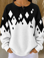 Casual Geometric Henley Collar Long Sleeve Sweatshirt