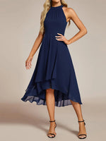 Navy Plain Sleeveless Midi Dress