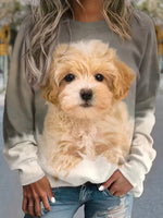 Ombre Dog Print Loose Crew Neck Casual Sweatshirt