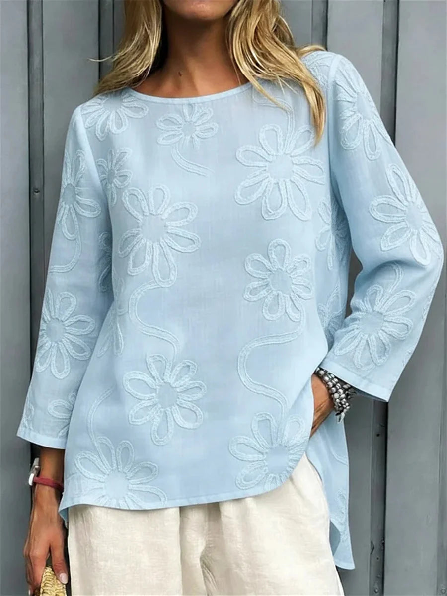Casual Floral Printed Round Neck Long Sleeve Shirt