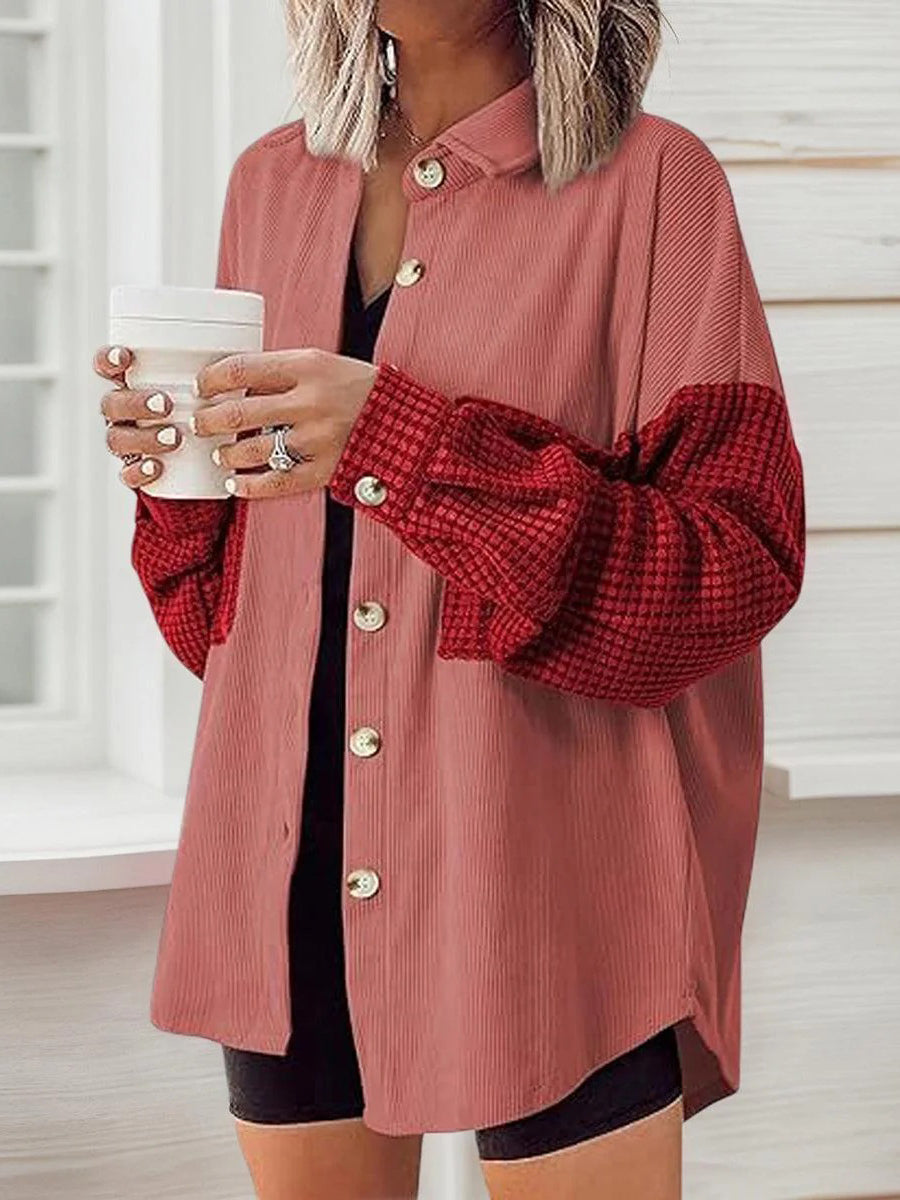 Unique Color Block Collared Outerwear
