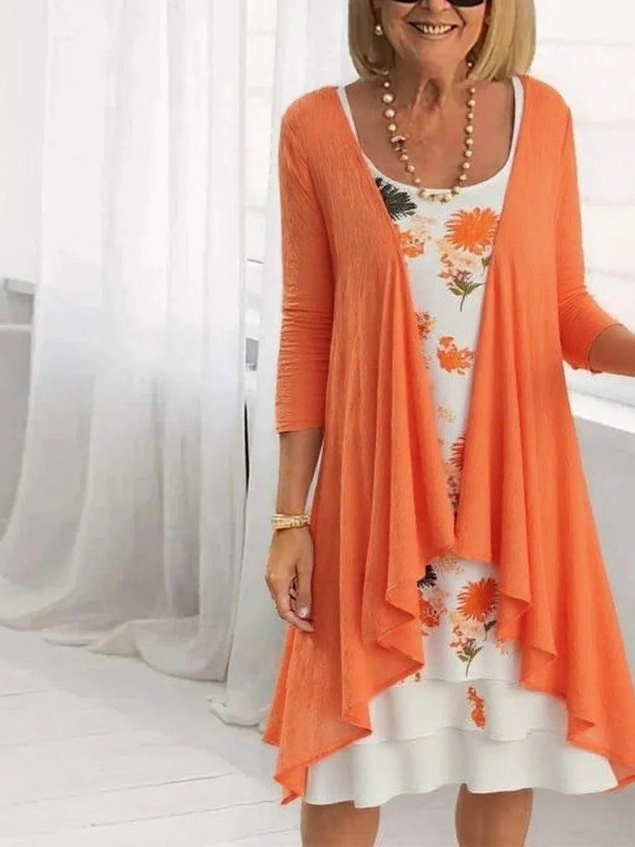 Orange Round Neck Long Sleeve Mini Dress