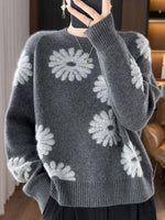 Elegant Grey Round Neck Long Sleeve Sweater