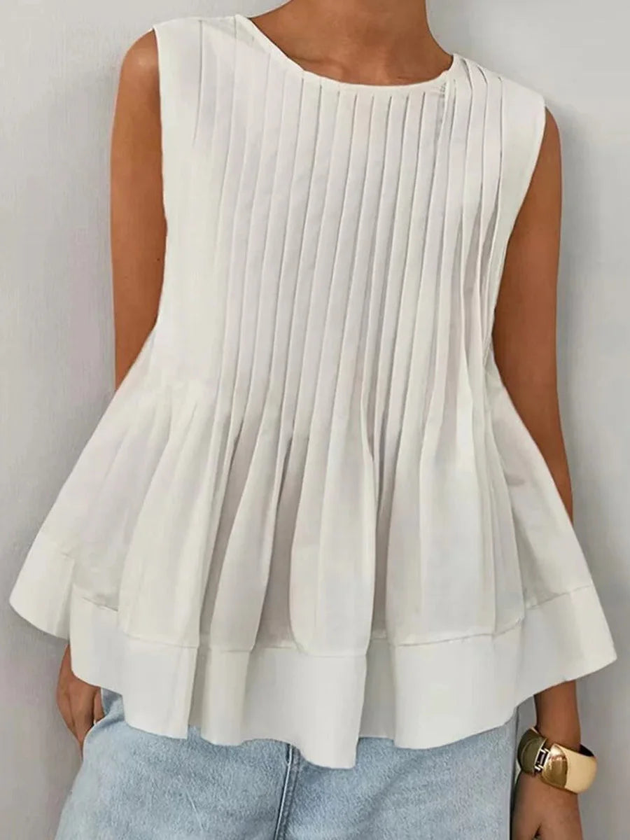 Classic White Pleated Sleeveless Top